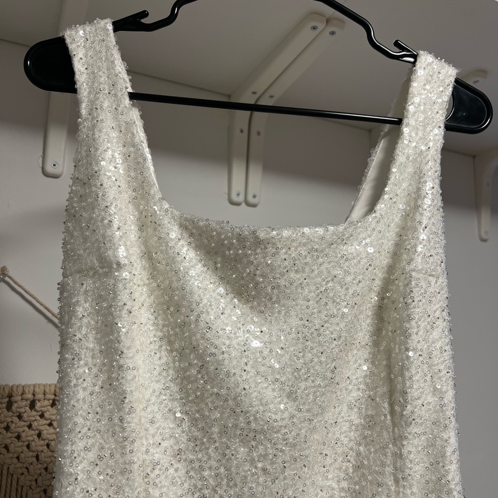 Nadine Merabi Evie White Feather Dress